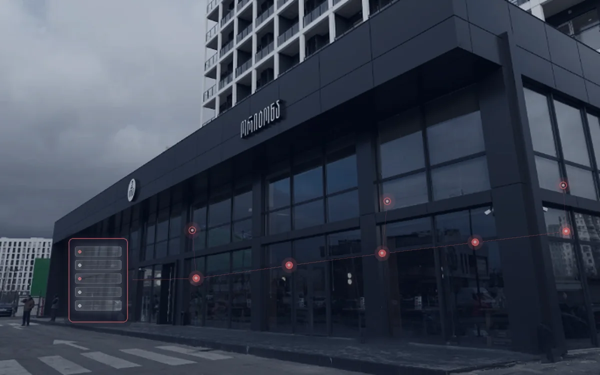 The 2 Tona Varketili branch facade, overlaid with its network infrastructure