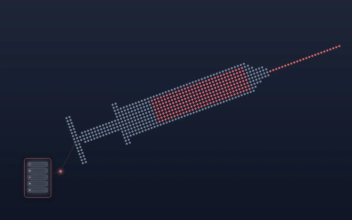 Illustration for the Immunization Center project — a syringe and the server infrastructure behind it